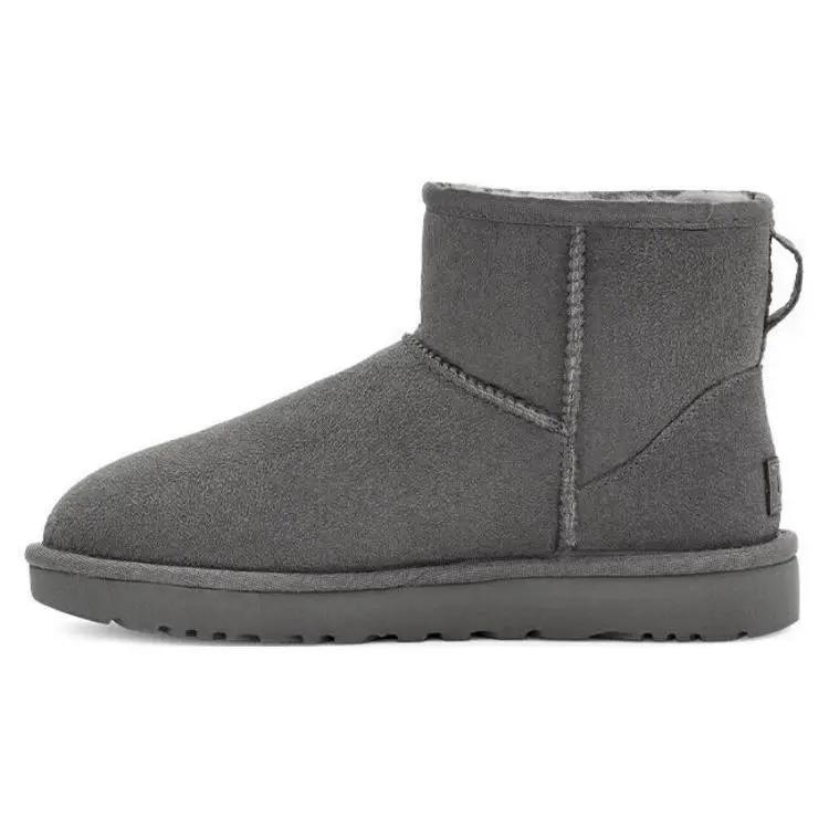 Women's UGG Classic Mini Sheepskin Insulated Slip-Resistant Short Snow Boots, Gray Footwear