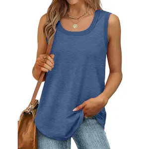 Womens Loose Fit Casual Flowy Tank Tops Square Neck Trendy Sleeveless Summer Tops Clothes Spring Outfits Womenswear Chic Basic