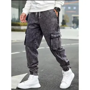 2026 Men's Solid Flap Pocket Cargo Jeans, Regular Fit Casual Fashion Denim Trousers for Daily Wear, Men's Bottoms, Pants for Men, Cotton, Menswear, Streetwear, Baggy Jeans, Jogger Cargo Pants, Fitted Casual Denim, Vintage Inspired Jeans with Pockets