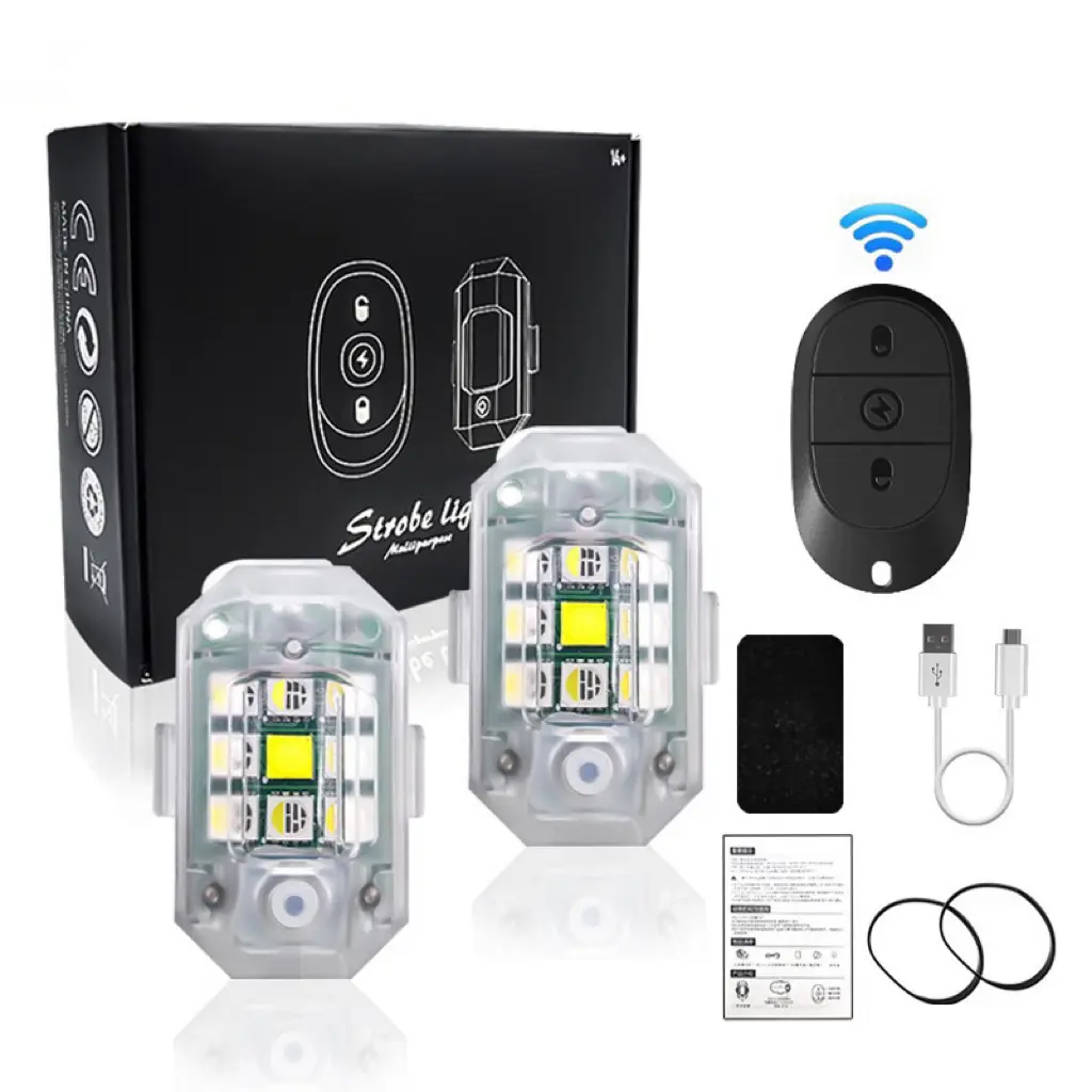 RGB LED Strobe Navigation Signal Lamp - Wireless Remote Controlled, Waterproof, USB Charged, Long-Lasting Battery, Universal Fit LED Lights for Motorcycle Owners, Tail Warning for Night Riding, Cycling Gear, Drone Accessory (Included)
