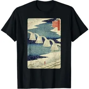 Famous Vintage Japanese Art: Kintai Bridge Hiroshige Stylish T-Shirt