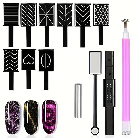 13-Piece Nail Polish & Gel Magnet Set, Nail Art Set, Nail Design Kit, Complete Salon Kit for Cat Eye French Manicure, Professional Beauty Tools for Salons & Home Use, Nail Art Kits