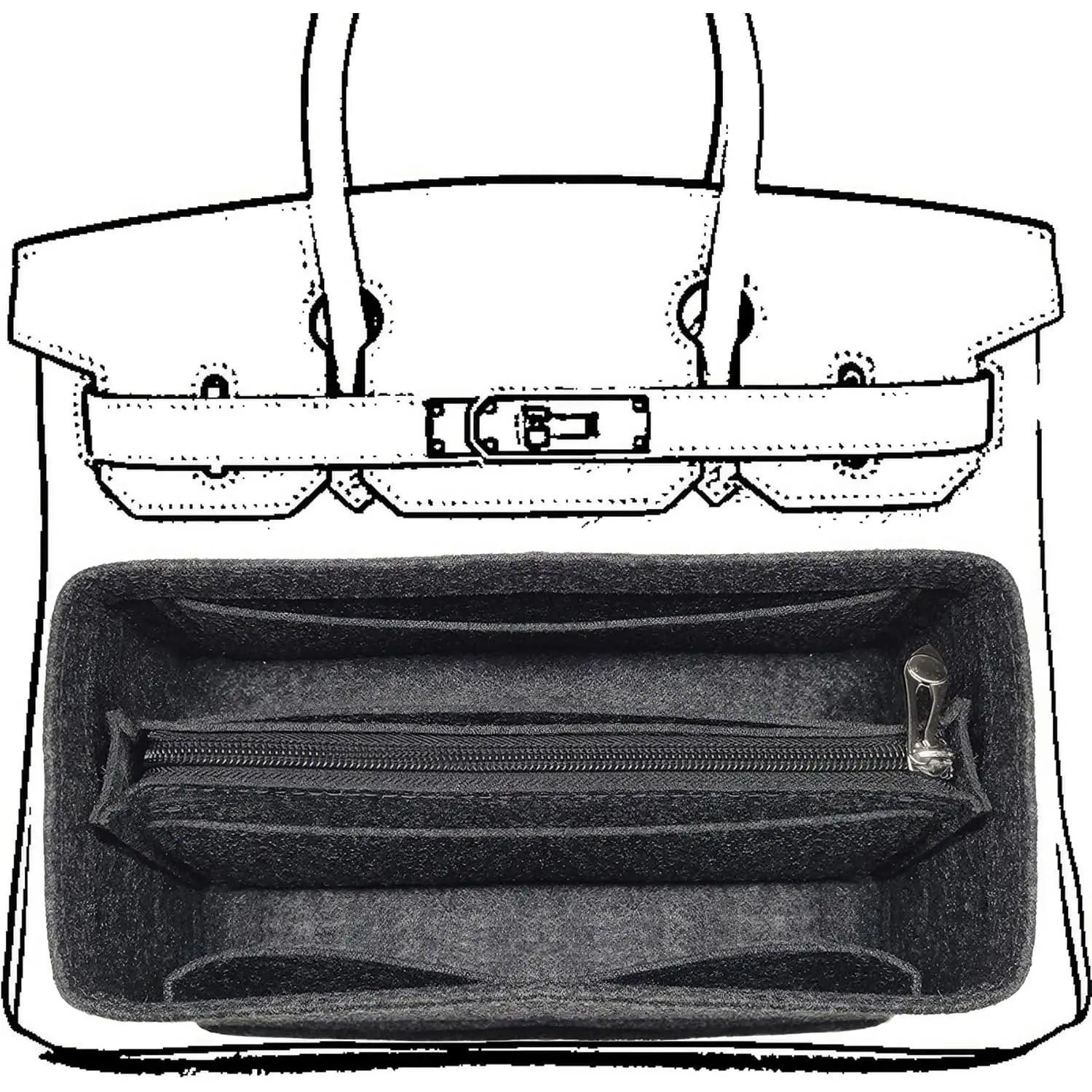 Purse Organizer Insert For Birkin 35 Bag, Felt Insert Organizer With Zipper, Large Capacity,Women's Handbags Shaper (35,Gray)