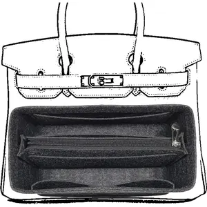 Purse Organizer Insert For Birkin 35 Bag, Felt Insert Organizer With Zipper, Large Capacity,Women's Handbags Shaper (35,Gray)