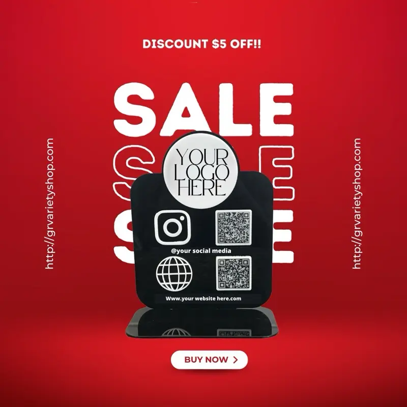 Custom Business Display Sign - Customizable QR CODE Display with Your Logo, Social Media with or without Square Reader Holder ,Ideal for Showcasing Your Brand and Business