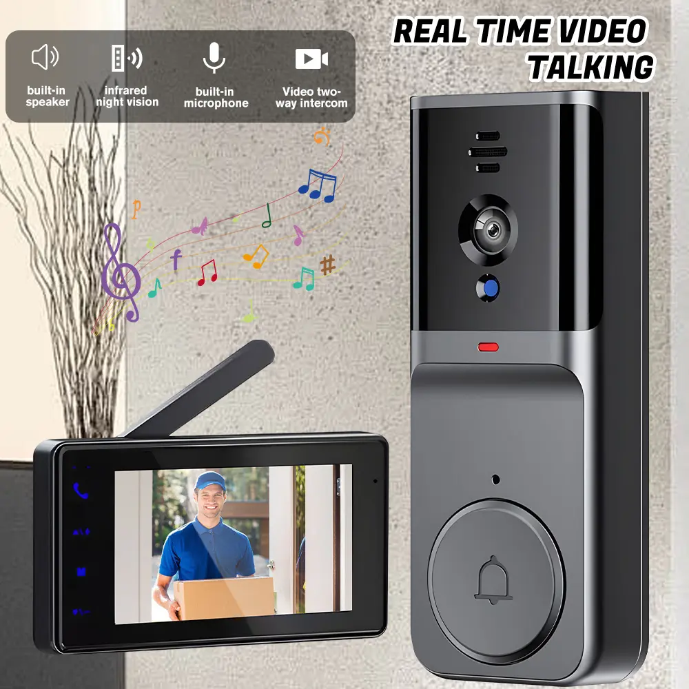 KEPEAK Wireless Smart Video Doorbell Camera - Home Security Doorbell with 4.3 IPS Monitor, No WiFi Needed, 2-Way Talk, Night Vision, Battery, USB, Screws, Wireless Intercom for Home