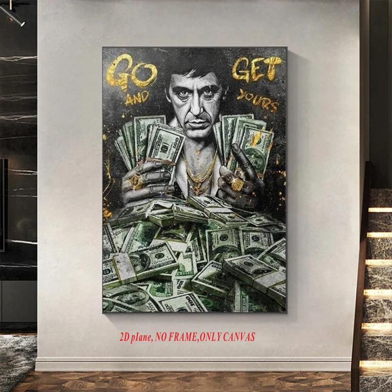 1 piece/set, Tony Montana series inspirational quotes from Scarface, Dollar/Money/Cash, canvas print, wall decor, Modern Home Decor, bedroom/office home decor, frameless, 2D flat