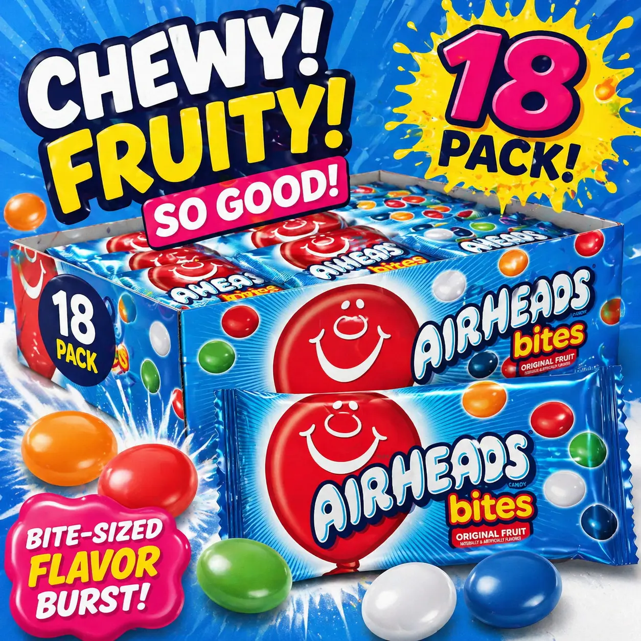 Airheads Bites Candy 18 Count  Soft & Chewy Fruity Candy Bites | Bite-Sized Assorted Fruit Flavors for Parties & Snacking