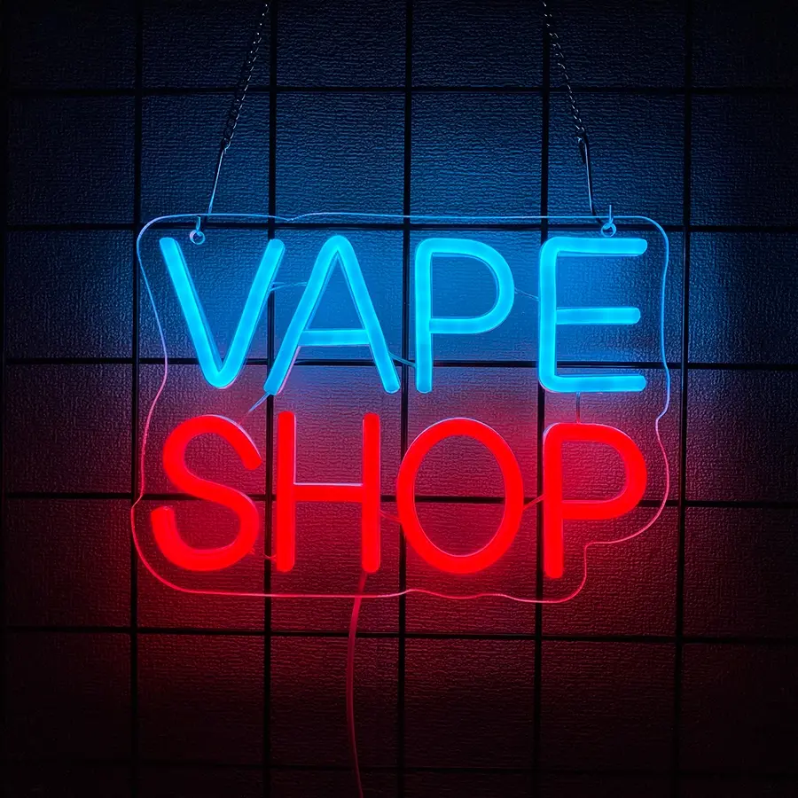 VAPE Shop Neon Sign Wall Art Decor Smoke Business Window Home Bar Office Bedroom Kitchen Man Cave Garage Light Up Sign Birthday Party Gift ,USB Powered Easy to Hanging