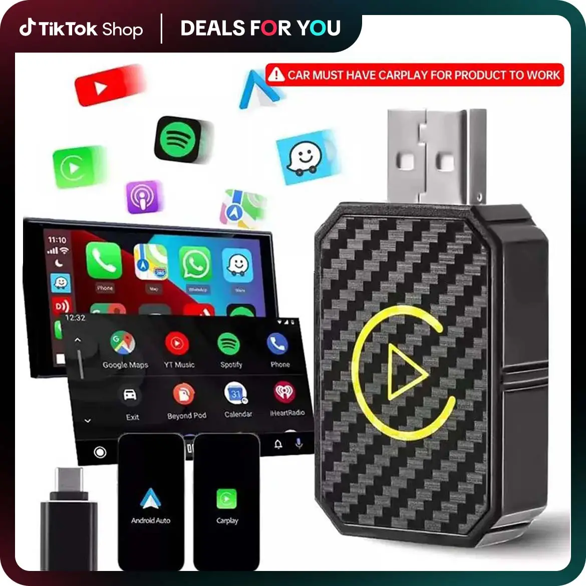 2-in-1 Mini Wireless CarPlay Adapter, for Factory Wired Carplay Cars from 2016 Onward,Dongle,Switch from Wired to Wireless