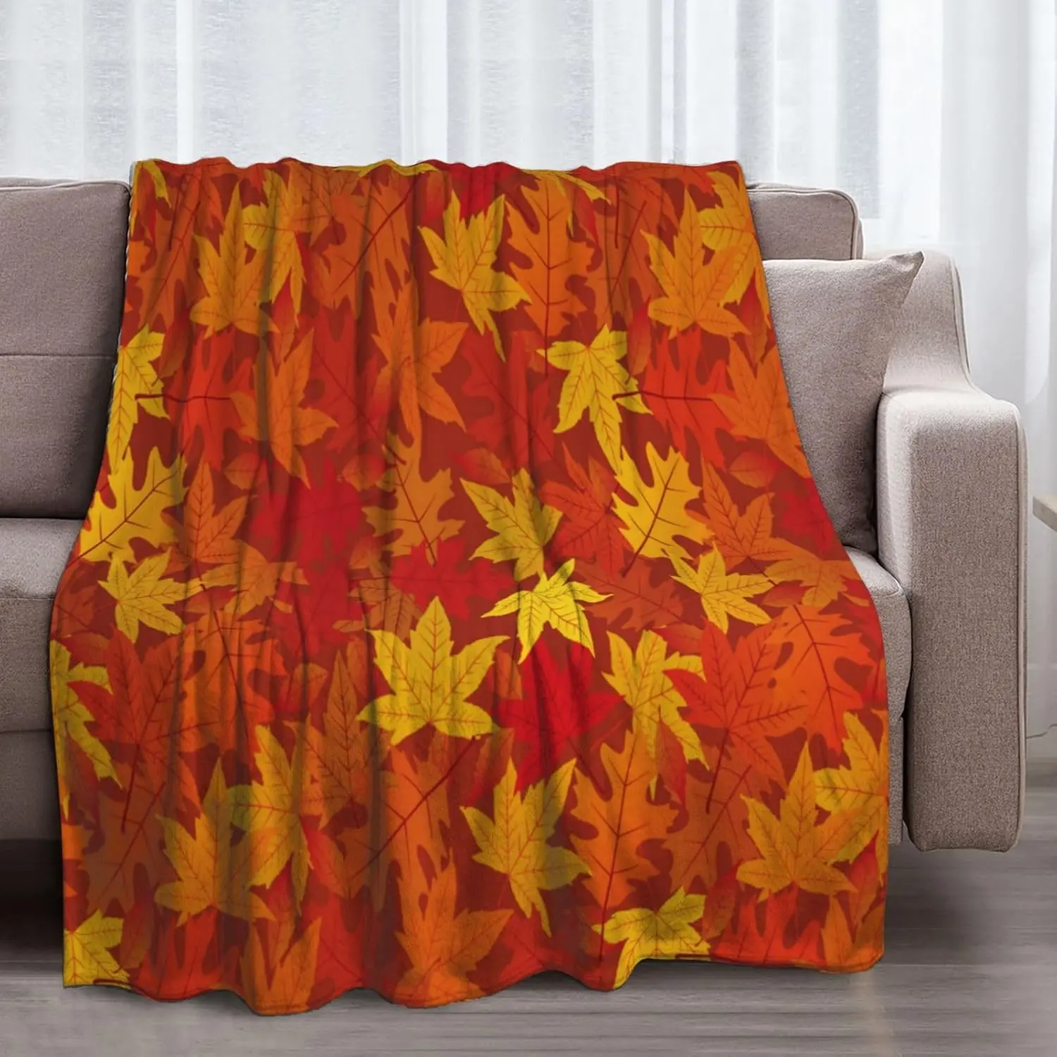 Wrinkle-Resistant Multi-Size Fall Maple Leaf Mexican Burrito Throw Blanket (32x48in, 60x80in) - Christmas Gift for Grandparents, Home Bedroom Sofa Room & House Decor