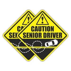 2 Funny Prank Caution Senior Driver Car Magnet Sign Gag Gifts For Elderly Women, Men, New Drivers & Student Drivers, Great Joke Gift For Over 40 & 50 Year Old People & Other UFO Driving Life Forms