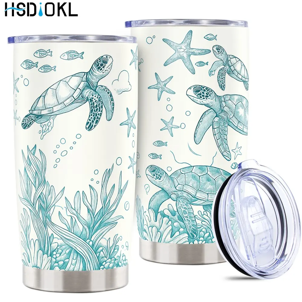 20oz Insulated Stainless Steel Tumbler with Cute Sea Turtles Design - Keeps Drinks Hot/Cold, Fits Car Cup Holders - Ideal Gift for Sea Turtles Lovers (Friends, Family, Girlfriend, Brother)