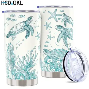 20oz Insulated Stainless Steel Tumbler with Cute Sea Turtles Design - Keeps Drinks Hot/Cold, Fits Car Cup Holders - Ideal Gift for Sea Turtles Lovers (Friends, Family, Girlfriend, Brother)