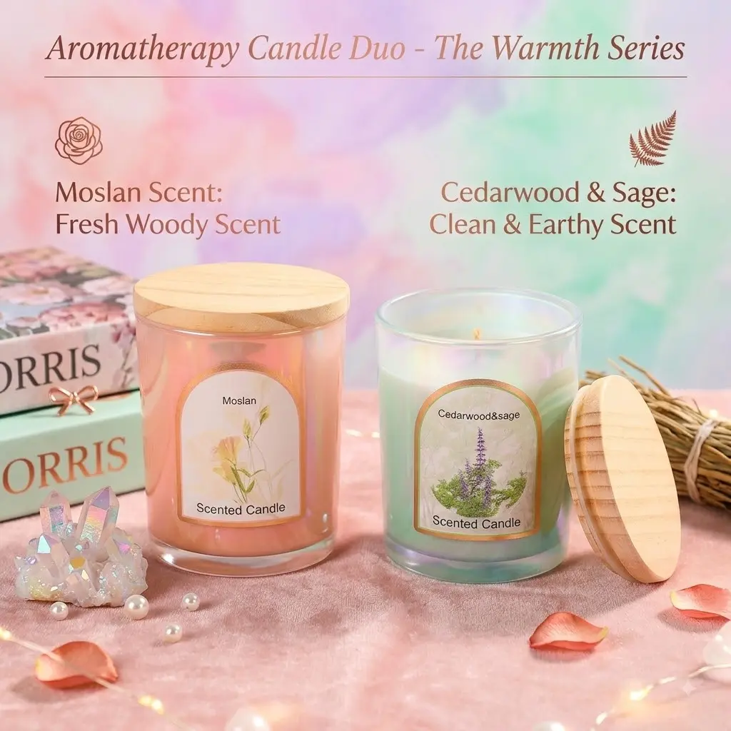 Aesthetic Soy Wax Aromatherapy Candle - Smokeless & Eco-Friendly Scented Jar Candle, Moslan & Cedarwood Sage Scent, Room Decor Gift
