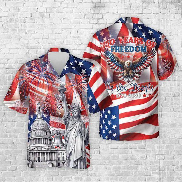 America 250th Birthday Unisex Hawaiian Shirt – 1776–2026 Patriotic Summer Shirt