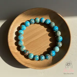 Sofia Natural Blue Jasper Stone Beaded Bracelet 8mm Blue Gemstone Stretch Boho Style for Daily Use Handmade Elastic Cord Comfortable Fit