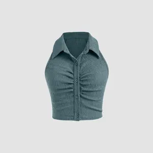 Cider [4 colors, size 2-10] Solid Texture Collar Crop Top