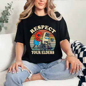 Respect Your Elders Shirt, Retro Gaming Funny Gamer T-Shirt, Vintage 80s Controller Graphic Tee, Unisex Soft Cotton, Gift for Video Game Lovers & Gamers