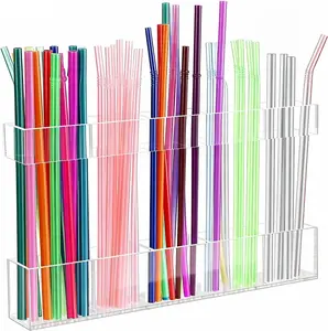 Straw Holder for Cabinet Door, Straw Organizer for Cabinet Door Kitchen Gadgets, Reusable Peel and Stick Straw Dispenser Storage Solutions, 9.8” Adjustable Acrylic Straws Organizer with Ultra Sticky Adhesive Strips, Utensil Storage for Kitchen Cupboard