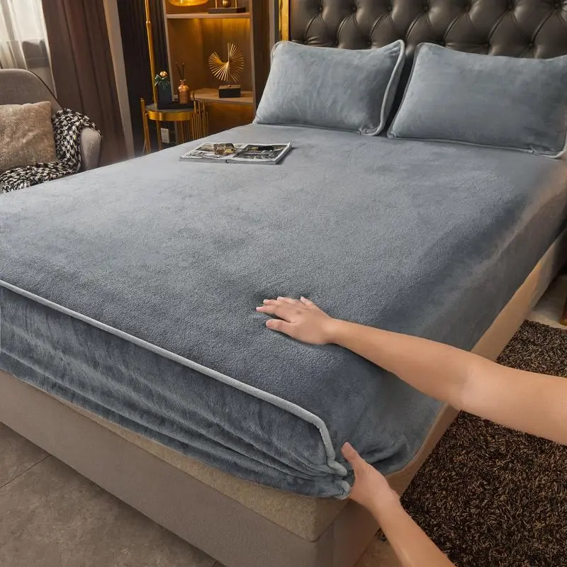 Solid Color Fitted Sheet, 1 Count Soft Comfortable Warm Fitted Mattress Sheets, Bedding Supplies for Home Bedroom Hotel Dormitory, Satin Bed Sheets, Silky Bedding Sheets