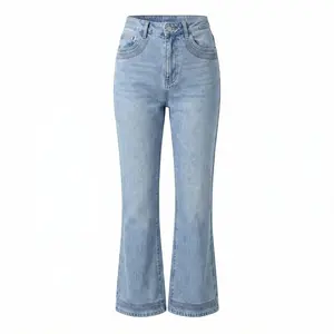 ROAD MARKINGS Women's Retro High-Rise Cropped Flare Denim Bottoms - Victoria Style South Beach Light Wash, Fitted Soft Streetwear Pants with Pleated Ripped Details, Low Waist Jeans Option