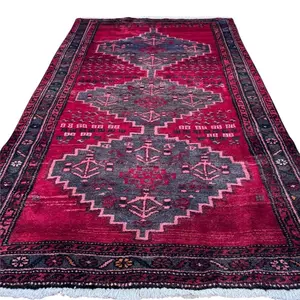The Nomad's Flame Hand-Knotted Persian Rug 3'7x6 One-of-a-Kind with Unique Red and Blue Geometric Patterns