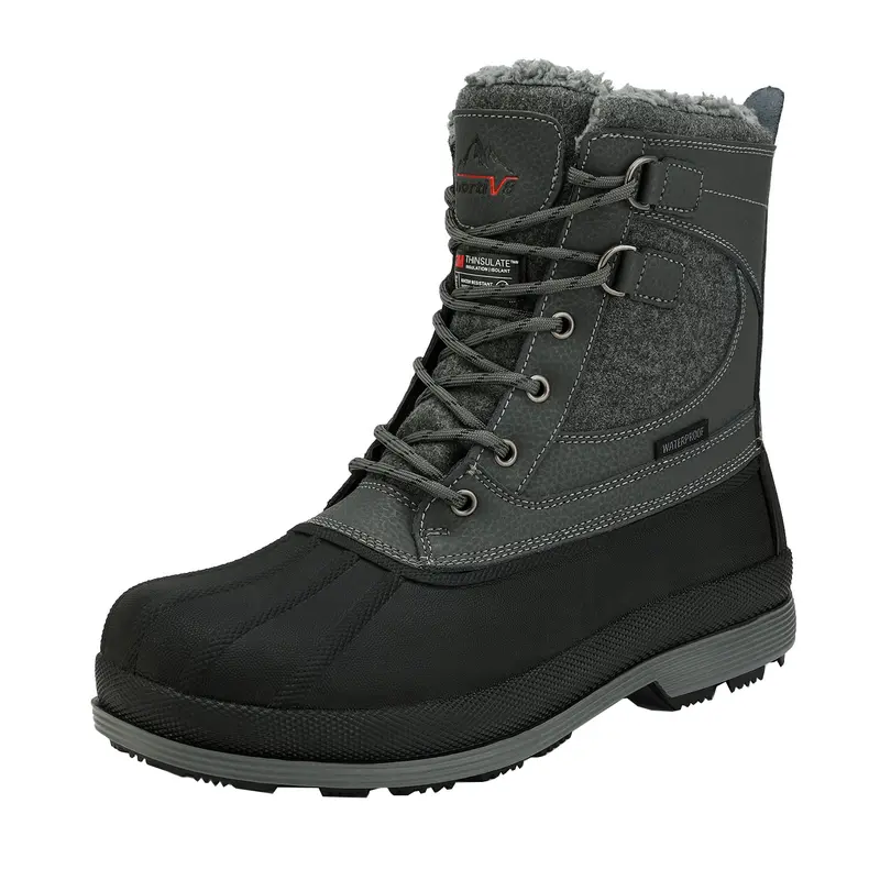 NORTIV 8 Men's Leather Mid-Calf Seam-Sealed Snow Boots - Waterproof, Insulated Closed Footwear with Laces, -25°F Rating, Anti-Slip Synthetic Rubber Outsole, Built for Outdoor Adventures & Camping Trips