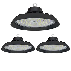 SEURON LED UFO High Bay Light 200-Watt 3-Pack Integrated Dimmable Black 24000LM 5000K Daylight Commercial UFO High Bay Light IP65 Energy Efficient Bright White Light for Industrial Manufacturing Lumens Lamp Lamp