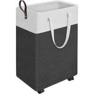 Laundry Hamper, Rolling Large Laundry Basket on Wheels, Collapsible & Waterproof Clothes Hamper, Narrow Corner Clothes Bins with Handles for Bathroom, Bedroom & Dorm (25 inches Grey)