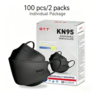 100PCS/2packs 5-Layer KN95 3D Fish-Shaped Face Masks, 95% High Filtration Protection,  Individual Packaging, Breathable Disposable Protective Masks, Soft Comfortable Non-Woven Safety Mask for Adults, Black/White