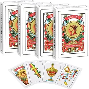 Spanish Qaipes Paper Poker Set, 4 Packs, 50 Large Size Cards, Original Spanish Playing Cards, Party Card Game, Mexican Card Games