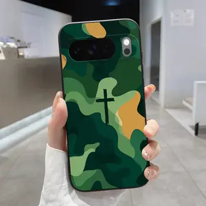 Rounded Edge Phone Case for Google Pixel 10 9 XL 8 7 Pro A Cross in Camouflage Pattern Anti-Scratch Shockproof Soft Liquid Silicone Protective Cover Smartphone Casing