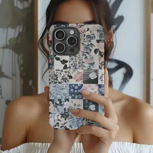 Vintage Floral Patchwork Phone Case, Toile de Jouy, Rustic Aesthetic,Premium Film 2 in 1 Phone Case - Durable, Shock Absorbing and Stylish Protection - Compatible with iPhone 16, 15, 14, 13, 12, 11, Plus, Pro, Pro Max, Perfect birthday gift for friends.