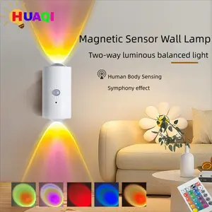 RGB Color Changing Motion Sensor Wall Light, USB Rechargeable LED Stairway Lamp, Wireless Magnetic Remote Control Nightlight, Multifunctional Ambient Lights