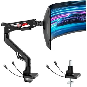 Arm, Ultrawide  Stand up to 57" and 66 Lbs, Gas Sprinq  Mount with USB, Height Adjustable Arms  Stand, Various VESA Mount with Clamp/Grommet Base