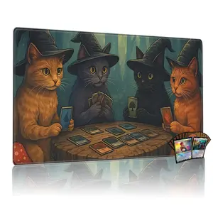 Whimsical Wizard Cats Playing Cards Playmat, 24x14 Inch Tcg & Board Game Mat, Fantasy Art Design, Perfect Gift for Card Collectors, Gaming Mousepad