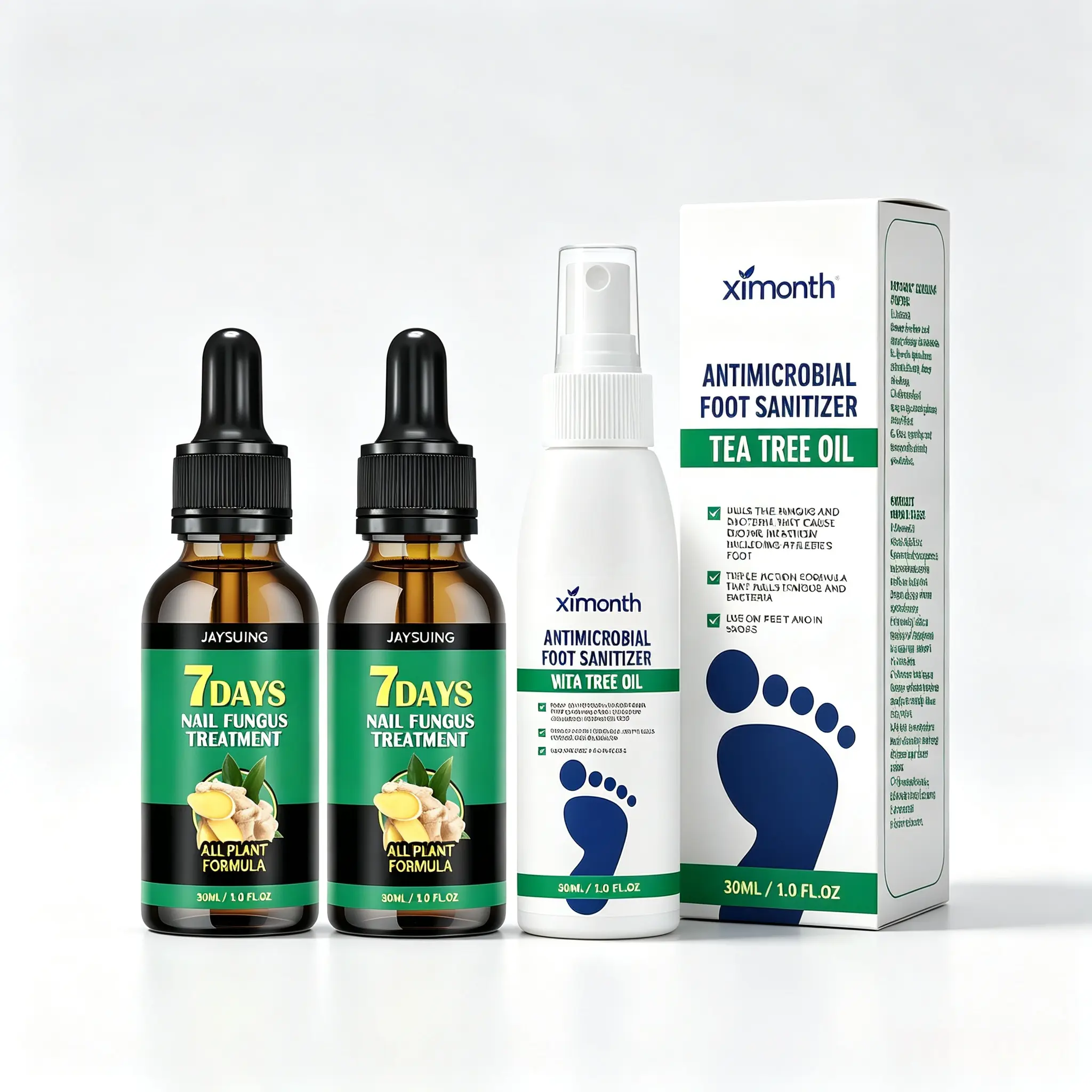 Foot & Nail Repair Care Kit | 2 Pack Ginger 7-Day Nail Treatment Oil + Antifungal Athlete’s Foot Spray, Relieve Itchy Skin, daily foot toenail fungal care solution, home foot health care kit