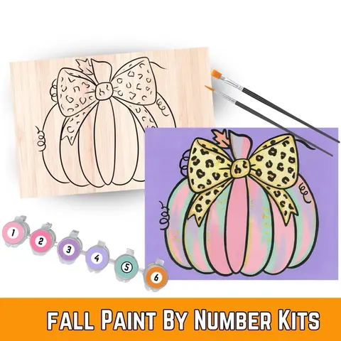 Fall Pumpkin Paint By Number Wooden Gift Set painting