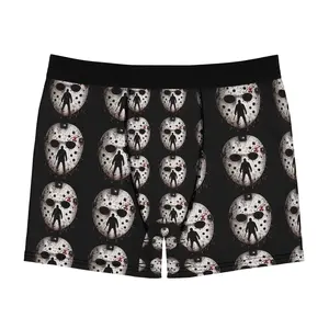 Men's Halloween Hockey Mask Boxer Briefs - Jason Voorhees Pattern, Polyester Fleece Sublimation Fabric Underwear