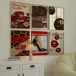 Set Living Room Decor Retro Girly Canvas Poster – Y2K Fashion Prints, Canvas Wall Decor & Home Decor Living Room Accents, Stylish Leopard Wall Art & Posters For Room Decor, Bold Red Funky Home Decor Statement