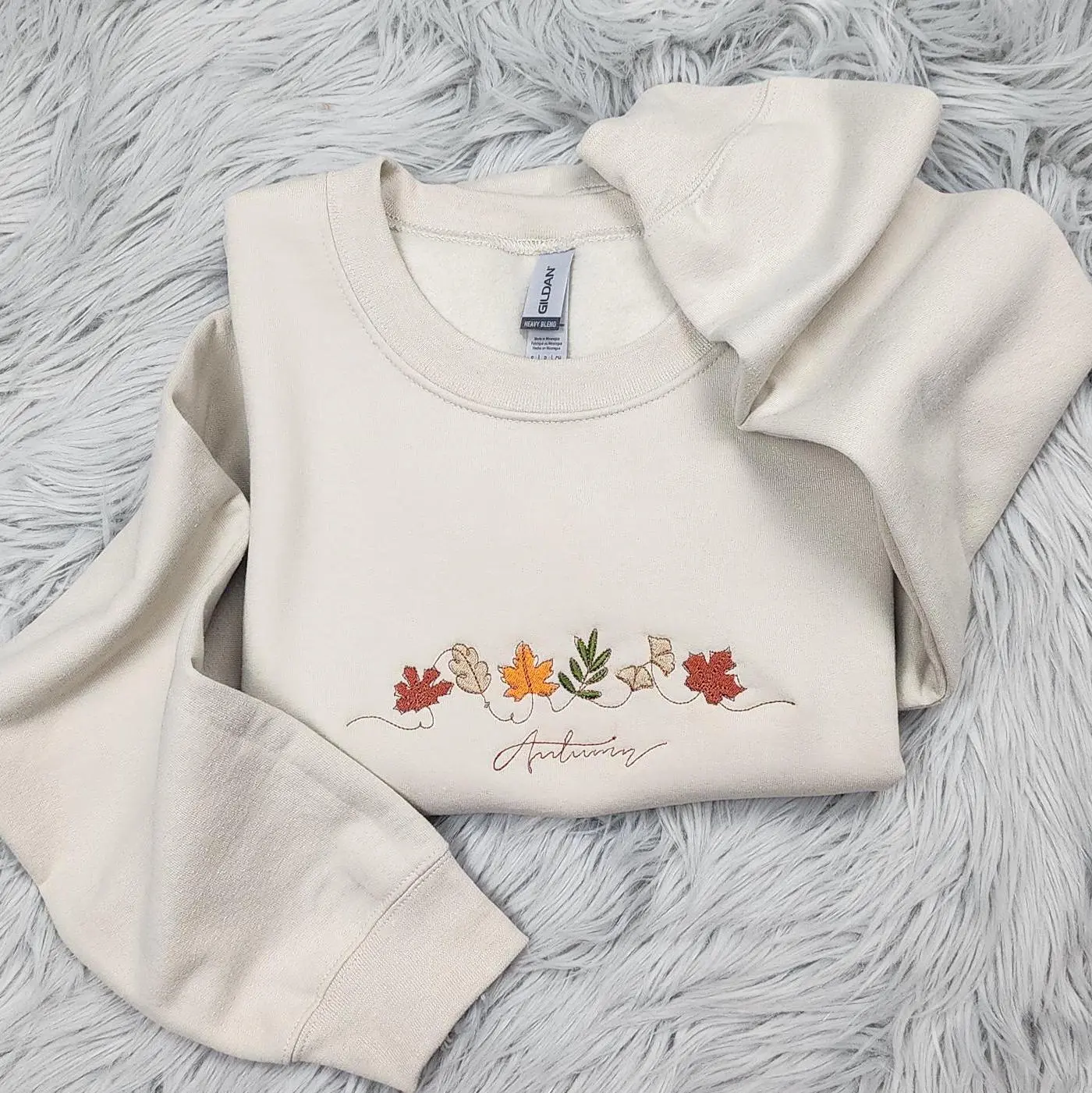 Embroidered Autumn Leaves Crewneck Fall Foliage Sweatshirt, Gift For Her, Cozy Fall Shirt