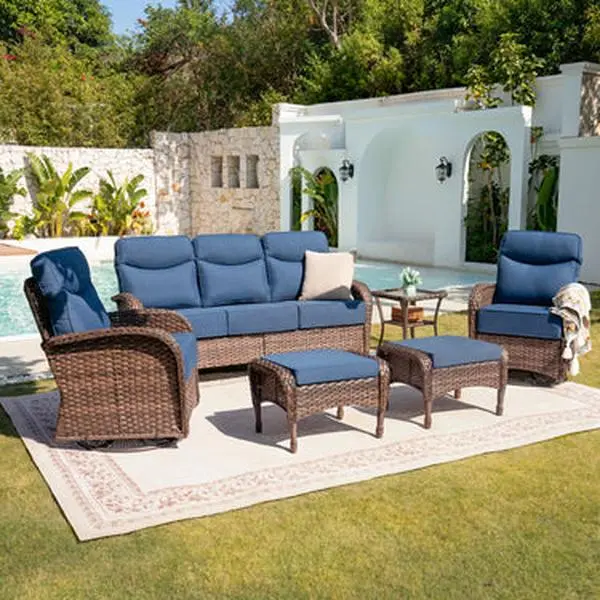 Belord 6-Piece Luxury Patio Furniture Set - Outdoor Swivel Rockers, 6-Inch Thick Cushions, High-Back Chairs, All-Weather Table, Conversation Set for Porch, Deck (ND Series), Patio Furniture Sets