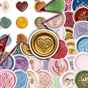 50 Sheets of Wax Seal Stamp Retro Creative Design DIY Decorative Stickers for Scrapbooking, Suitcase, and Desktop