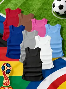 Women's Casual Sports Tank Tops, Breathable Comfort Side Straps Elastic Sleeveless Base Layer, Sporty Style All Seasons