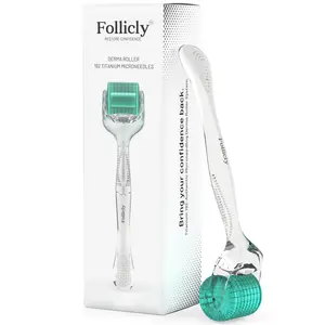 Follicly Derma Roller for Women - 192 Genuine Titanium Micro Needles for Hair & Skin Care - Professional Microneedling Tool - Body, Face and Hair Care