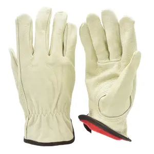 G & F 2012-3 Cold Weather Premium Genuine Grain Pig Skin Leather Gloves with Red Fleece Lining (3 Pair), Winter Work Gloves, Driving Gloves, Men's ,Off-white