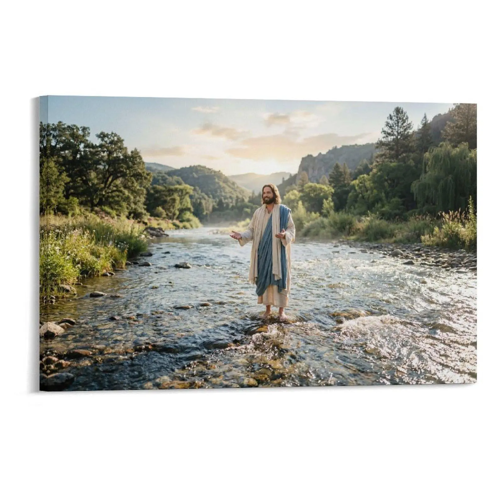 HD Printing Photorealism Jesus River Landscape Canvas Art - Easter Religious Home Decor, Posters & Prints Home Supplies