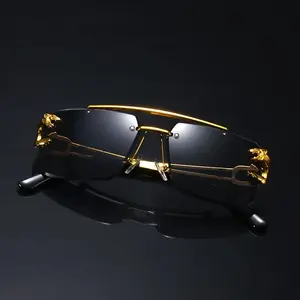 Vintage Luxury Golden Fahsion Glasses Cool Tiger Stand Women's Frameless Black For Men And Women Outdoor Travel Anti Glare Glasses003