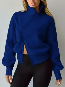 Women's Fall Winter Fashion Casual Solid Color Fitted Zipper Sweatshirt, New Arrival European Style, Comfortable and Stylish, Perfect for Daily Wear